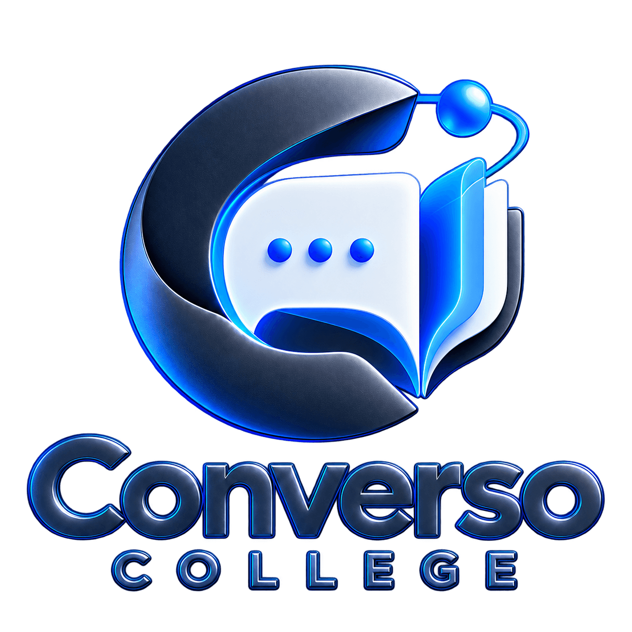 Converso College blue sculptural emblem